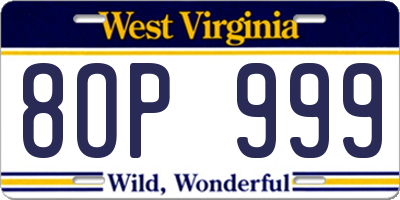 WV license plate 8OP999