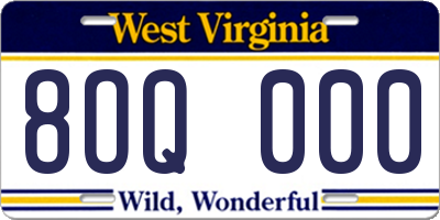 WV license plate 8OQ000