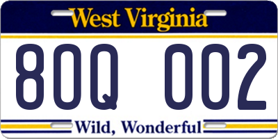 WV license plate 8OQ002
