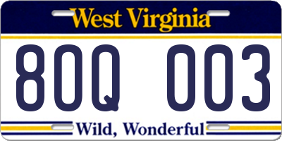 WV license plate 8OQ003
