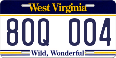WV license plate 8OQ004