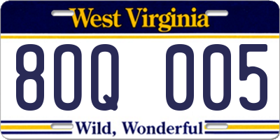 WV license plate 8OQ005