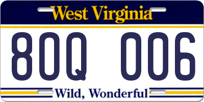 WV license plate 8OQ006