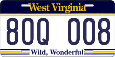 WV license plate 8OQ008