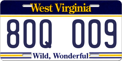 WV license plate 8OQ009