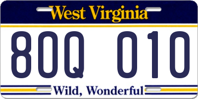 WV license plate 8OQ010