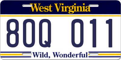 WV license plate 8OQ011