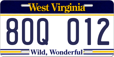 WV license plate 8OQ012