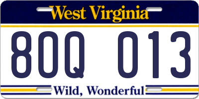 WV license plate 8OQ013