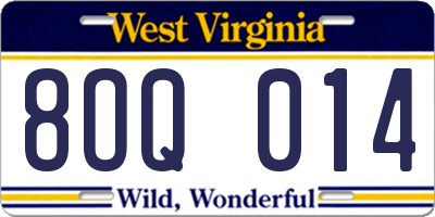 WV license plate 8OQ014