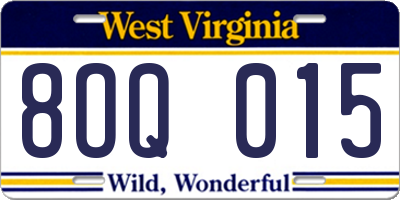 WV license plate 8OQ015