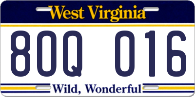 WV license plate 8OQ016