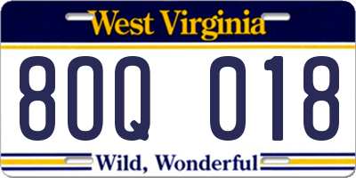 WV license plate 8OQ018