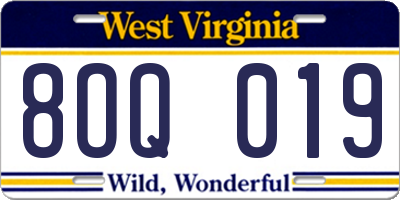 WV license plate 8OQ019