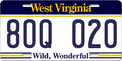 WV license plate 8OQ020