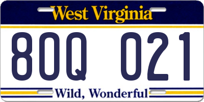 WV license plate 8OQ021