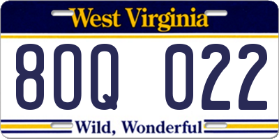 WV license plate 8OQ022