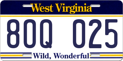 WV license plate 8OQ025