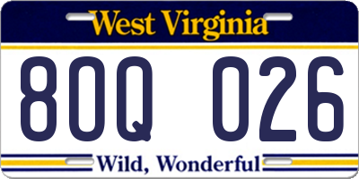 WV license plate 8OQ026