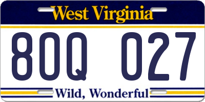 WV license plate 8OQ027