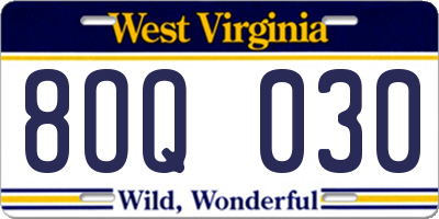 WV license plate 8OQ030