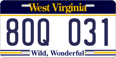 WV license plate 8OQ031