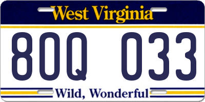 WV license plate 8OQ033
