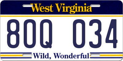WV license plate 8OQ034