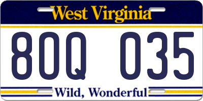WV license plate 8OQ035