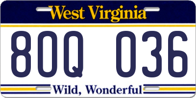 WV license plate 8OQ036