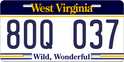 WV license plate 8OQ037