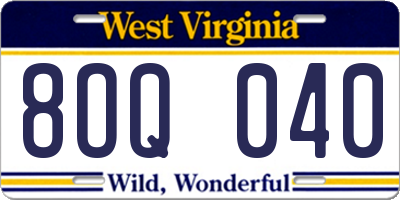 WV license plate 8OQ040