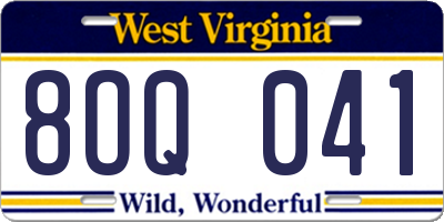 WV license plate 8OQ041