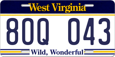 WV license plate 8OQ043