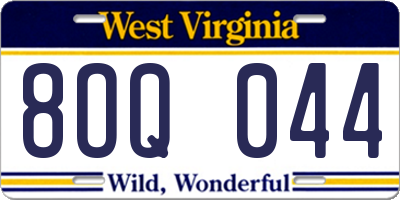 WV license plate 8OQ044