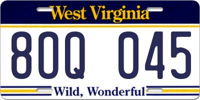 WV license plate 8OQ045