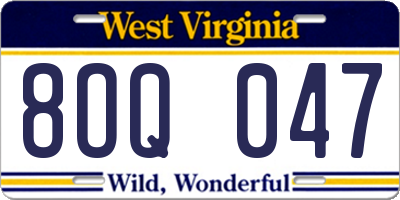 WV license plate 8OQ047