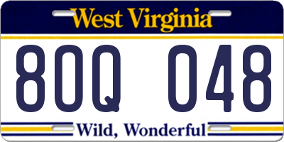WV license plate 8OQ048