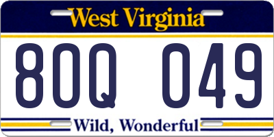 WV license plate 8OQ049