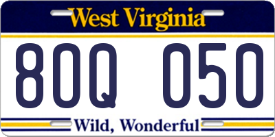 WV license plate 8OQ050