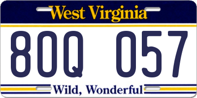 WV license plate 8OQ057