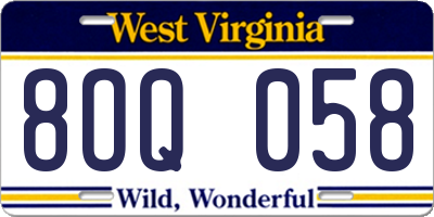 WV license plate 8OQ058