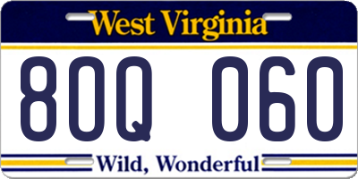 WV license plate 8OQ060