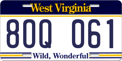 WV license plate 8OQ061