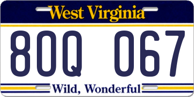 WV license plate 8OQ067