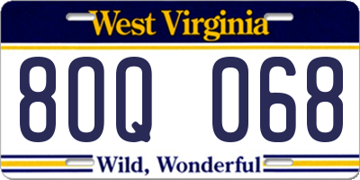 WV license plate 8OQ068