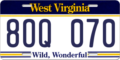 WV license plate 8OQ070