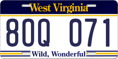 WV license plate 8OQ071