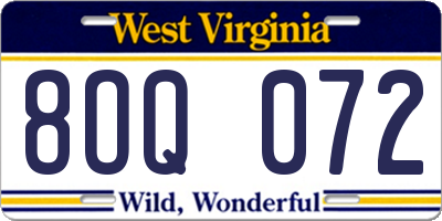 WV license plate 8OQ072