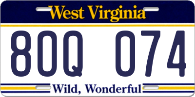 WV license plate 8OQ074